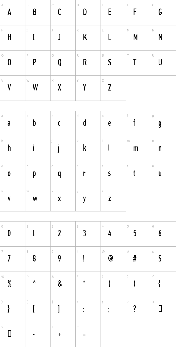 Character Map GrinderCondensed Font