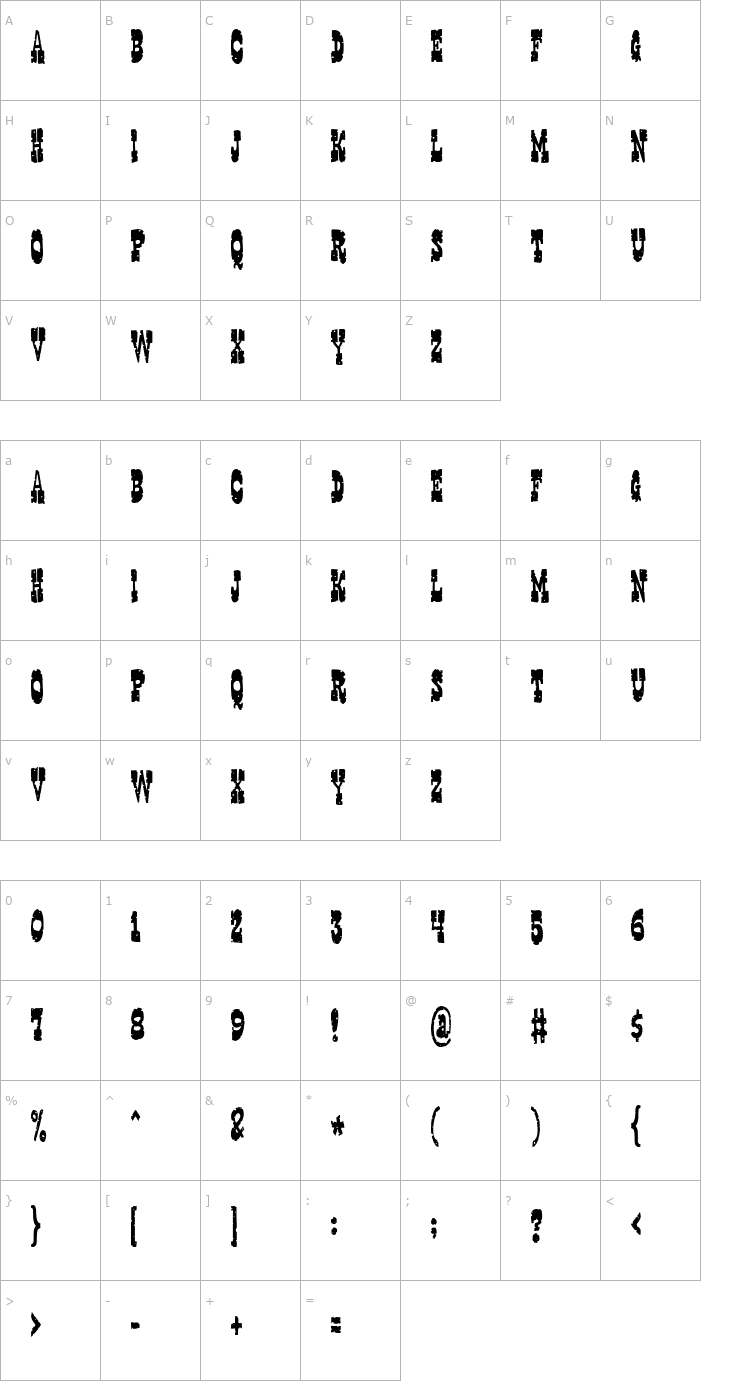 Character Map Gringo Nights Font