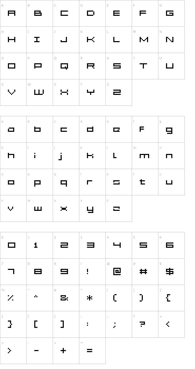 Character Map Grixel Acme 5 Wide Font