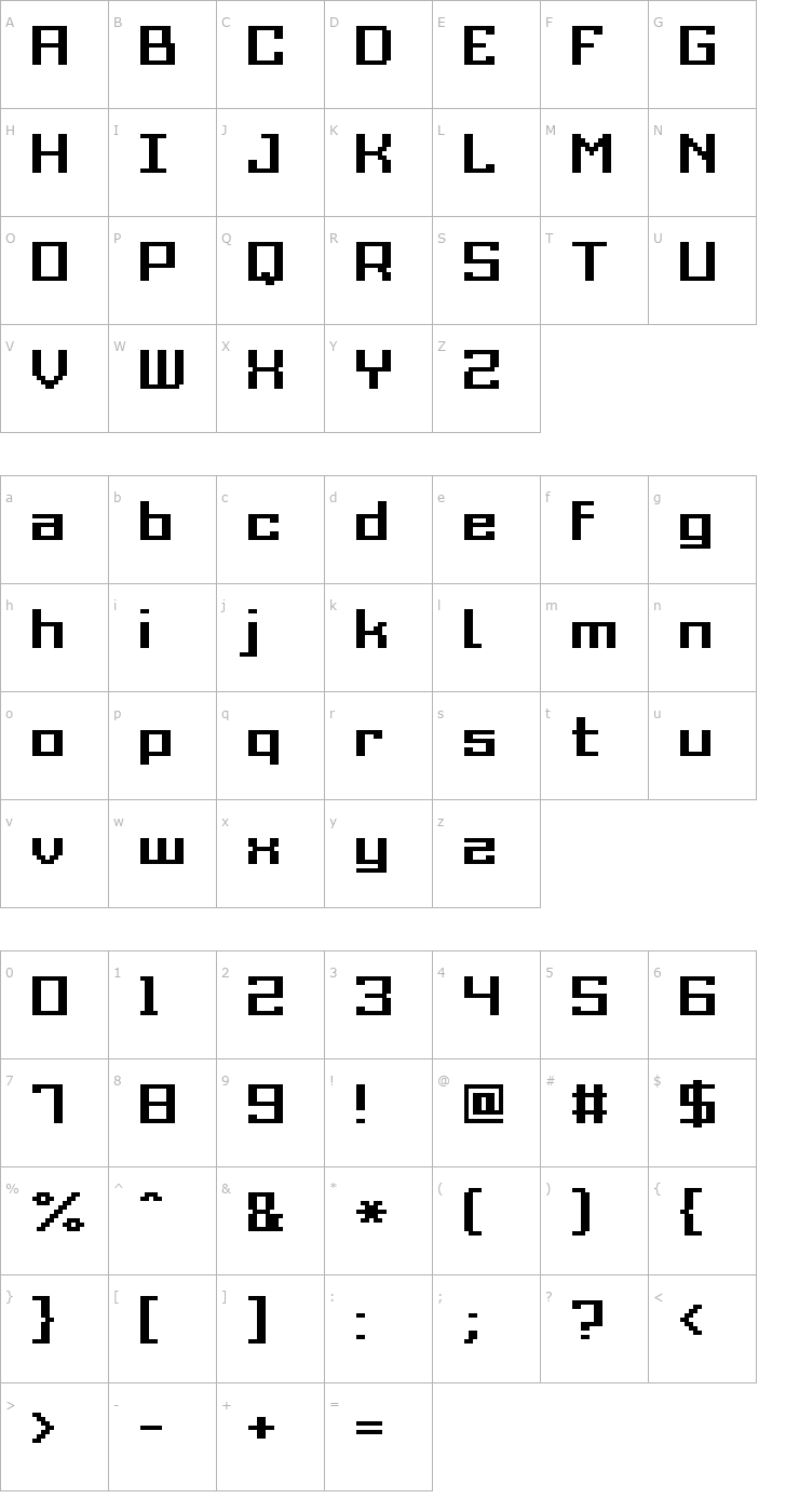 Character Map Grixel Acme 9 Regular Bold Font