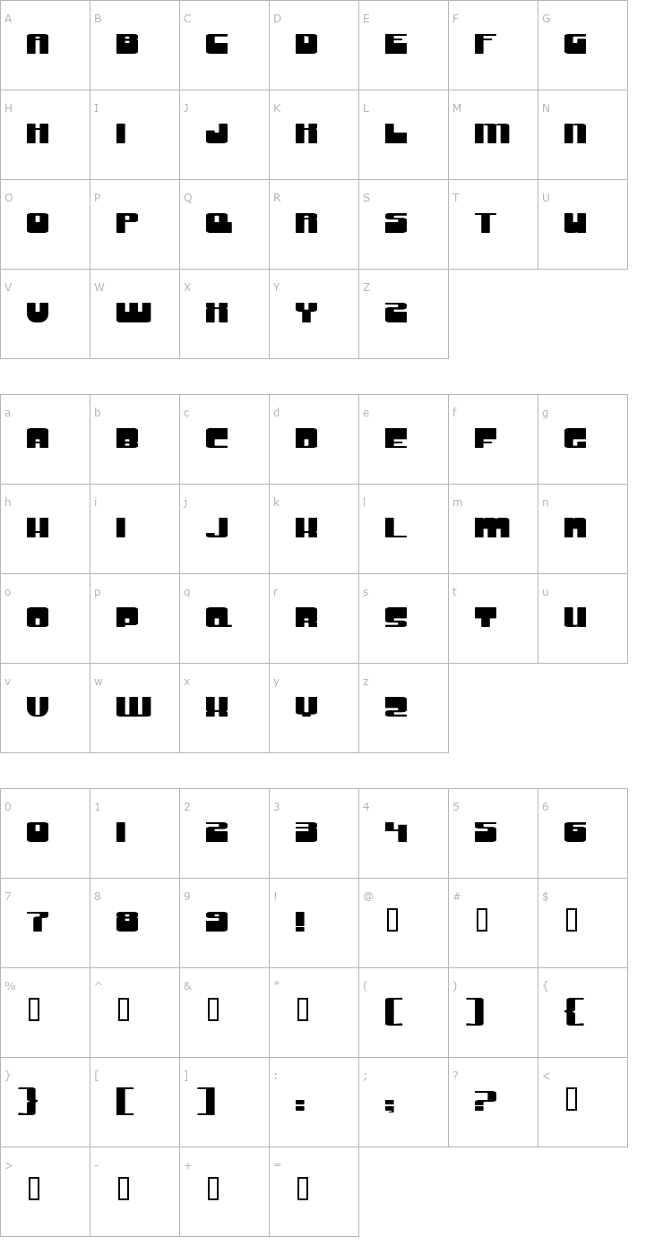 Character Map Groove Machine ExpUpright Font
