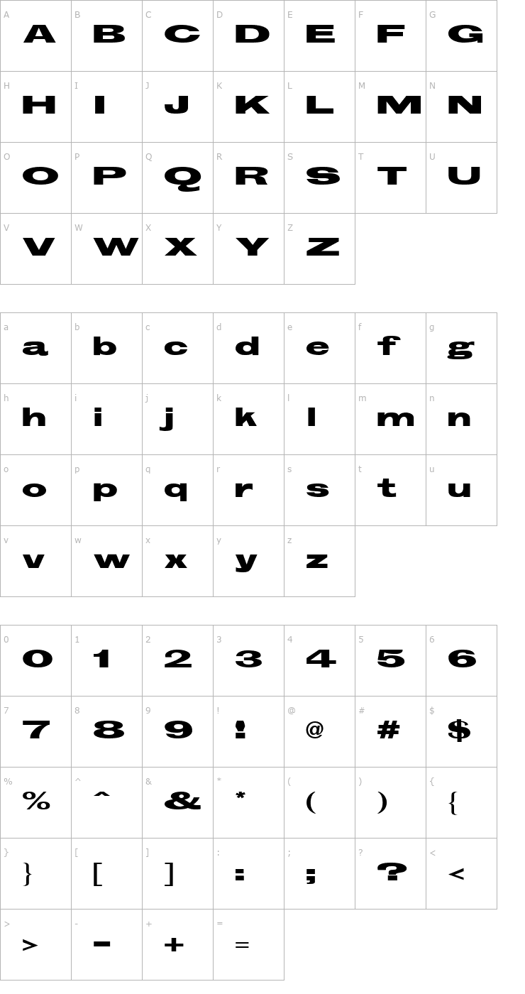 Character Map Groschen Extra Extended Regular Font