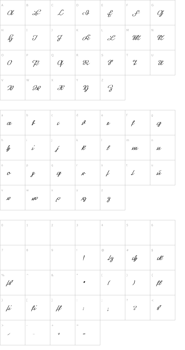 Character Map GrovaterKurrent Font