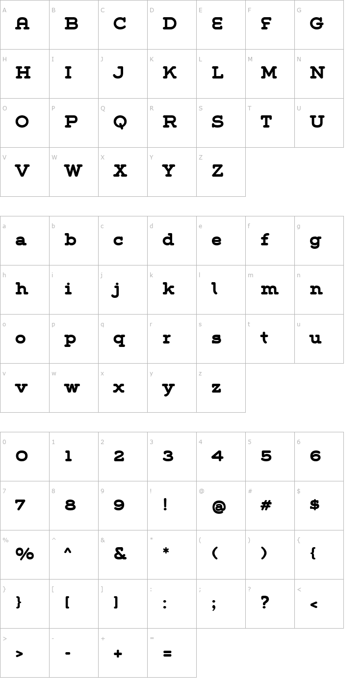 Character Map Grover Slab Bold Font