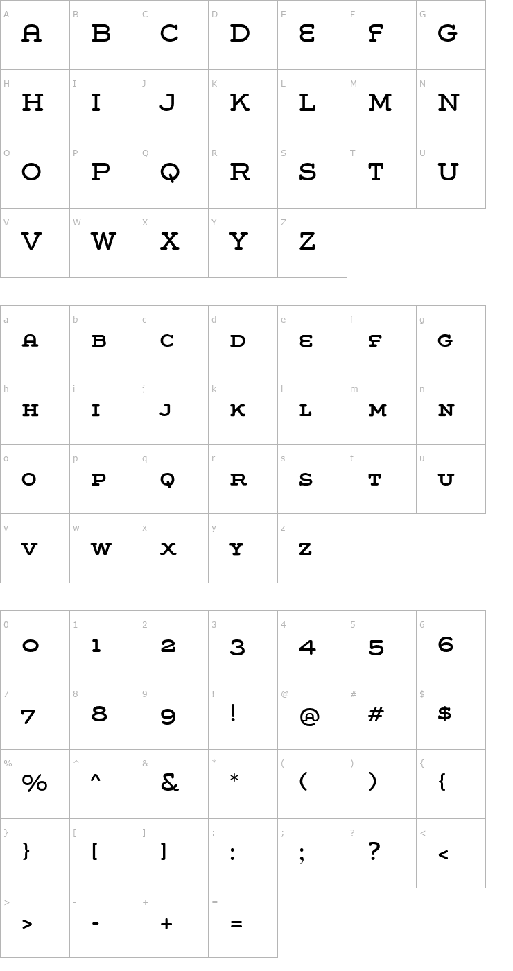 Character Map Grover Slab Caps Font