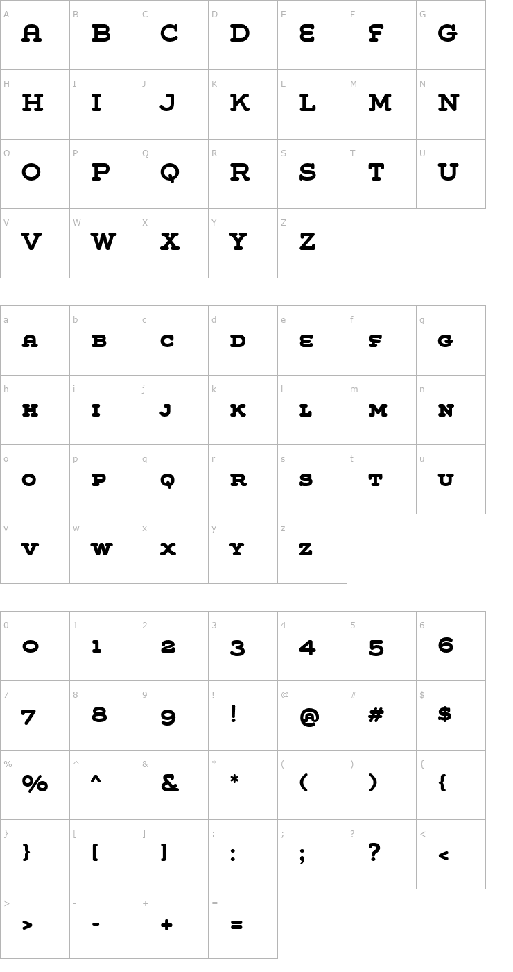 Character Map Grover Slab Caps Bold Font