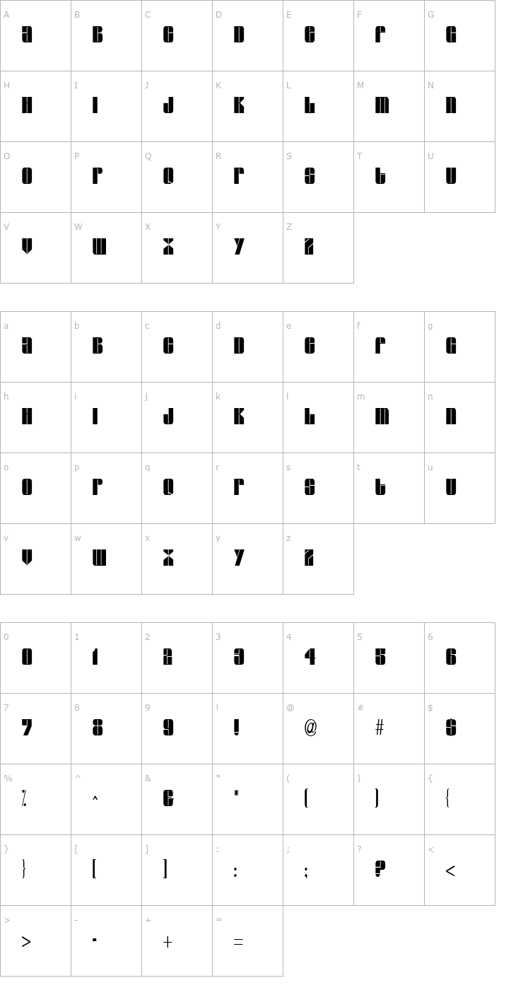 Character Map GroverThin Regular Font