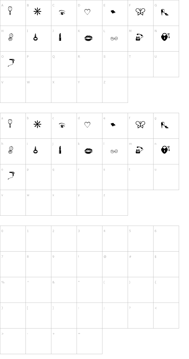 Character Map Grrlz stuff Font