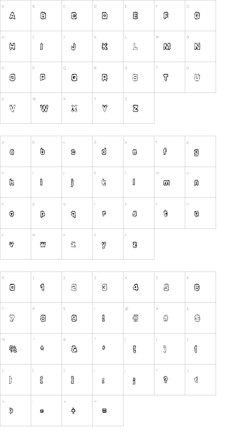 Character Map Grunge Puddles Font