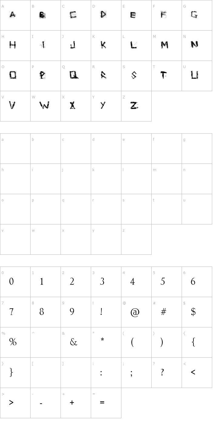 Character Map Grunge Zinda Bad Font