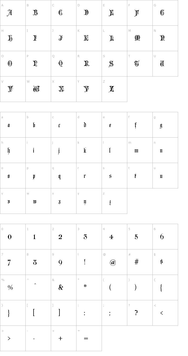 Character Map Grusskarten Gotisch Font