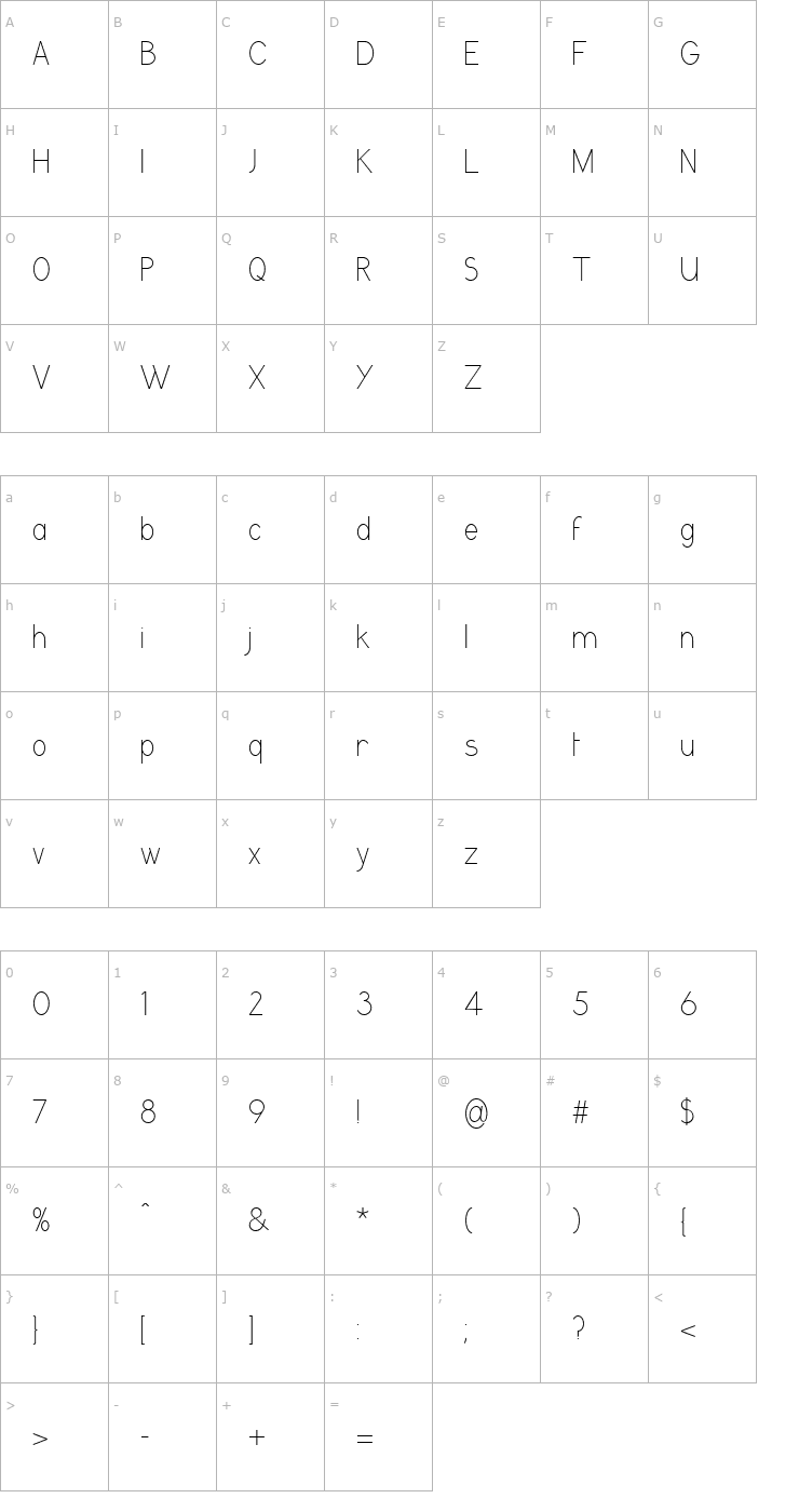 Character Map GrutchGrotesk Condensed Light Font