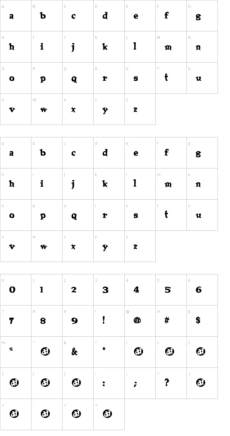 Character Map GuiltForDreaming Font