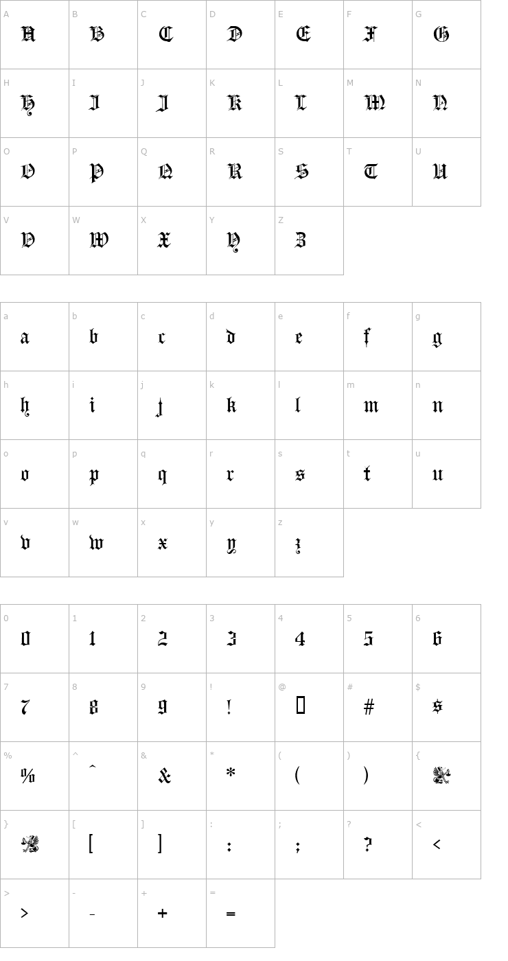 Character Map Gutenberg Gothic Font