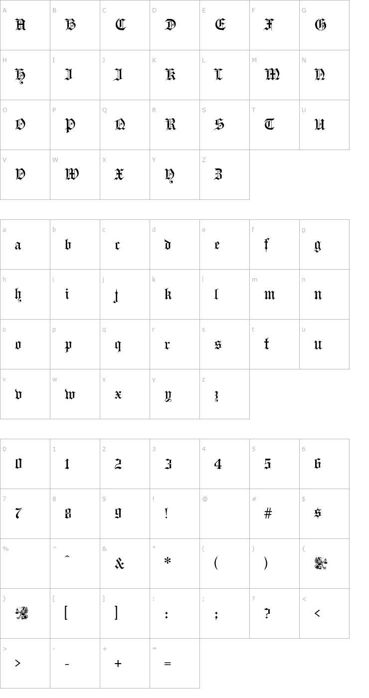 Character Map GutenbergGothic-Regular Font