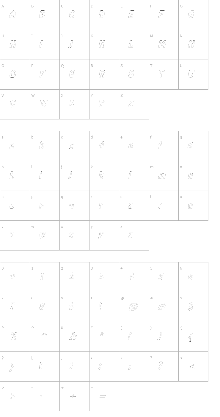 Character Map GuthrieOutline Oblique Font