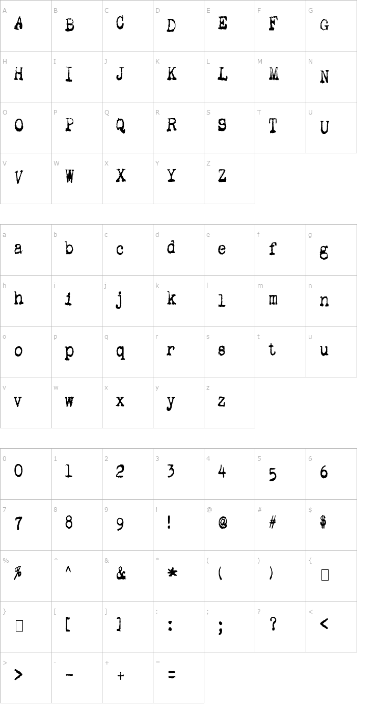 Character Map Gutter Vomit Font
