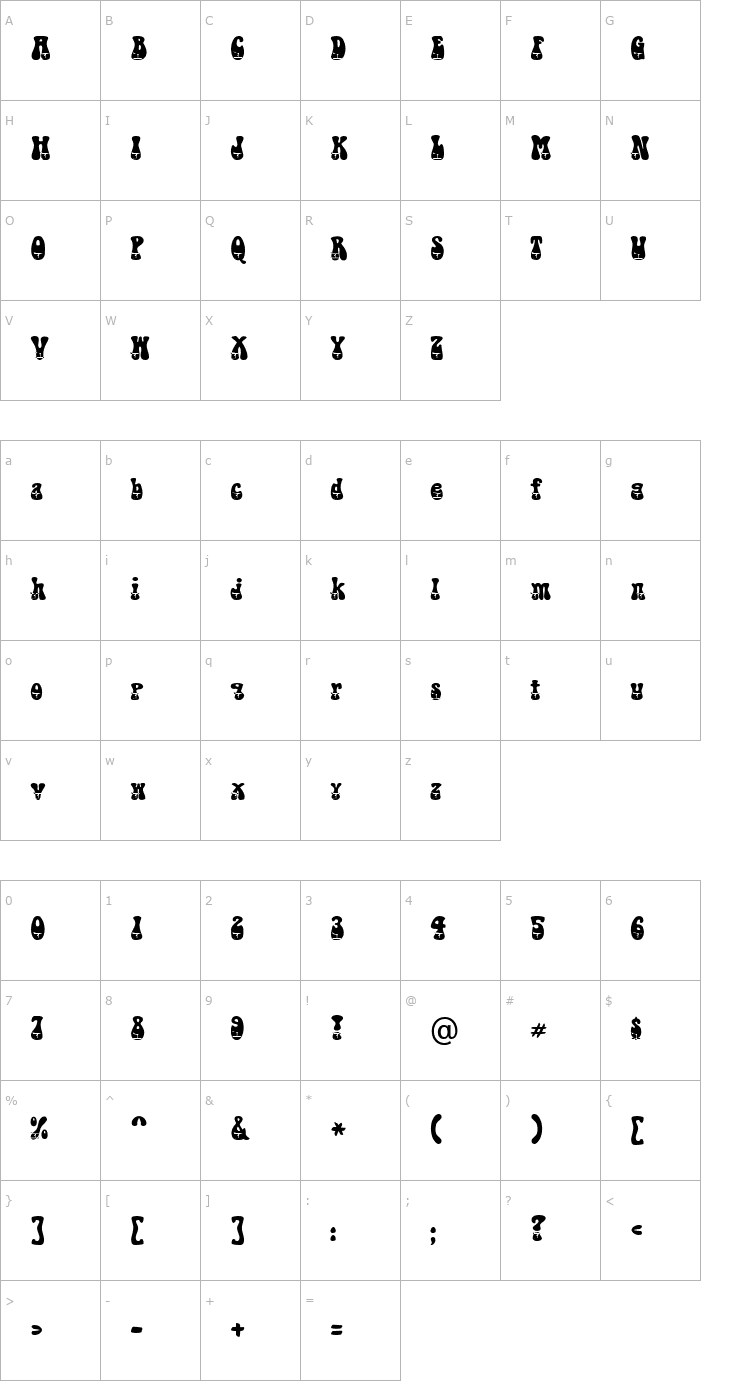 Character Map Gymnastics Becker Font