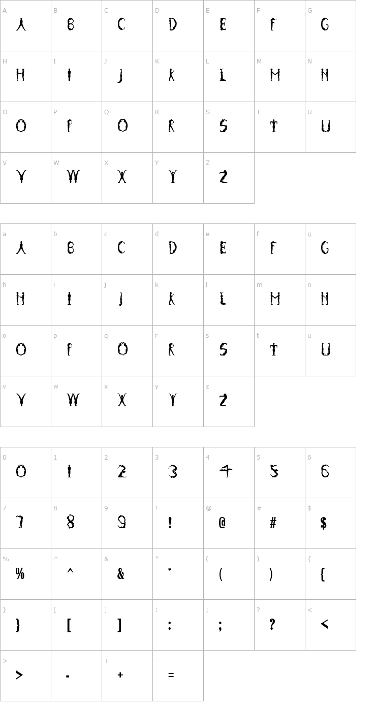 Character Map Gymnastics Regular Font
