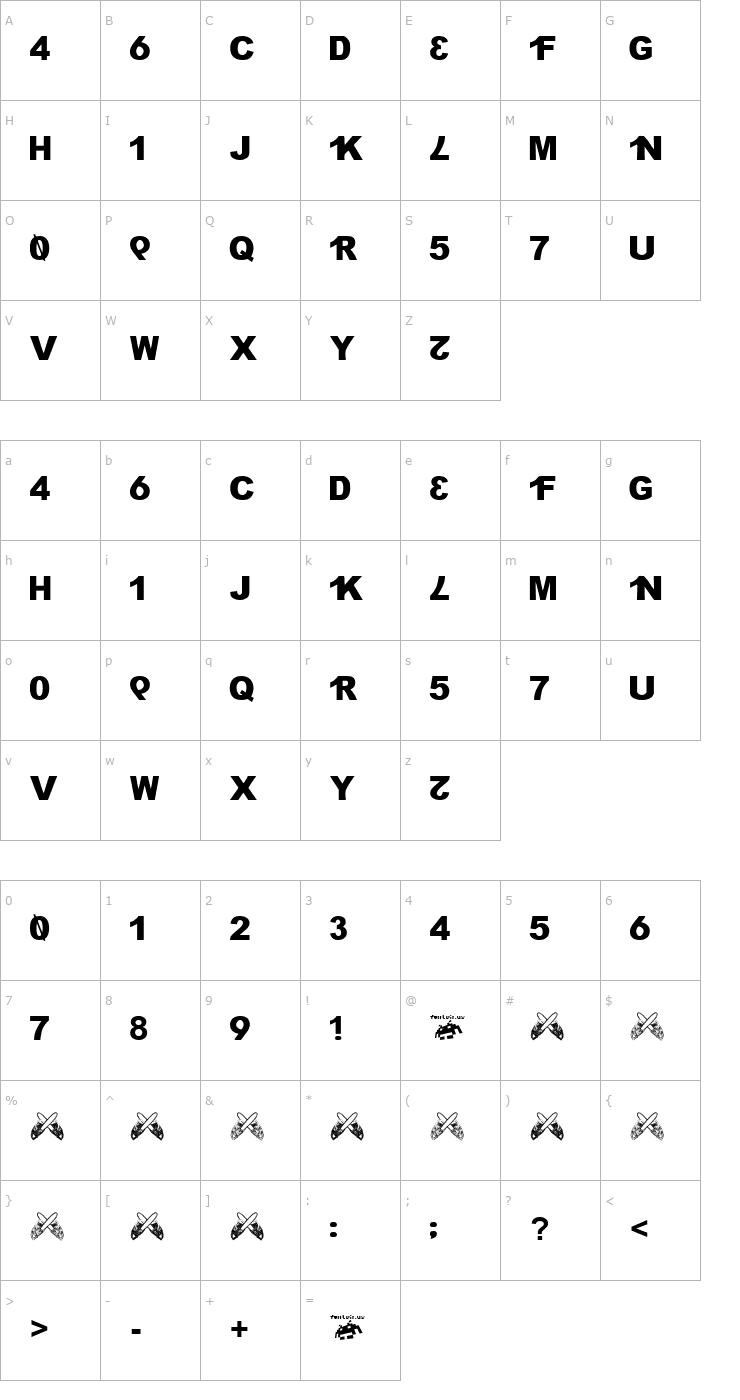 Character Map H4XX0R Font