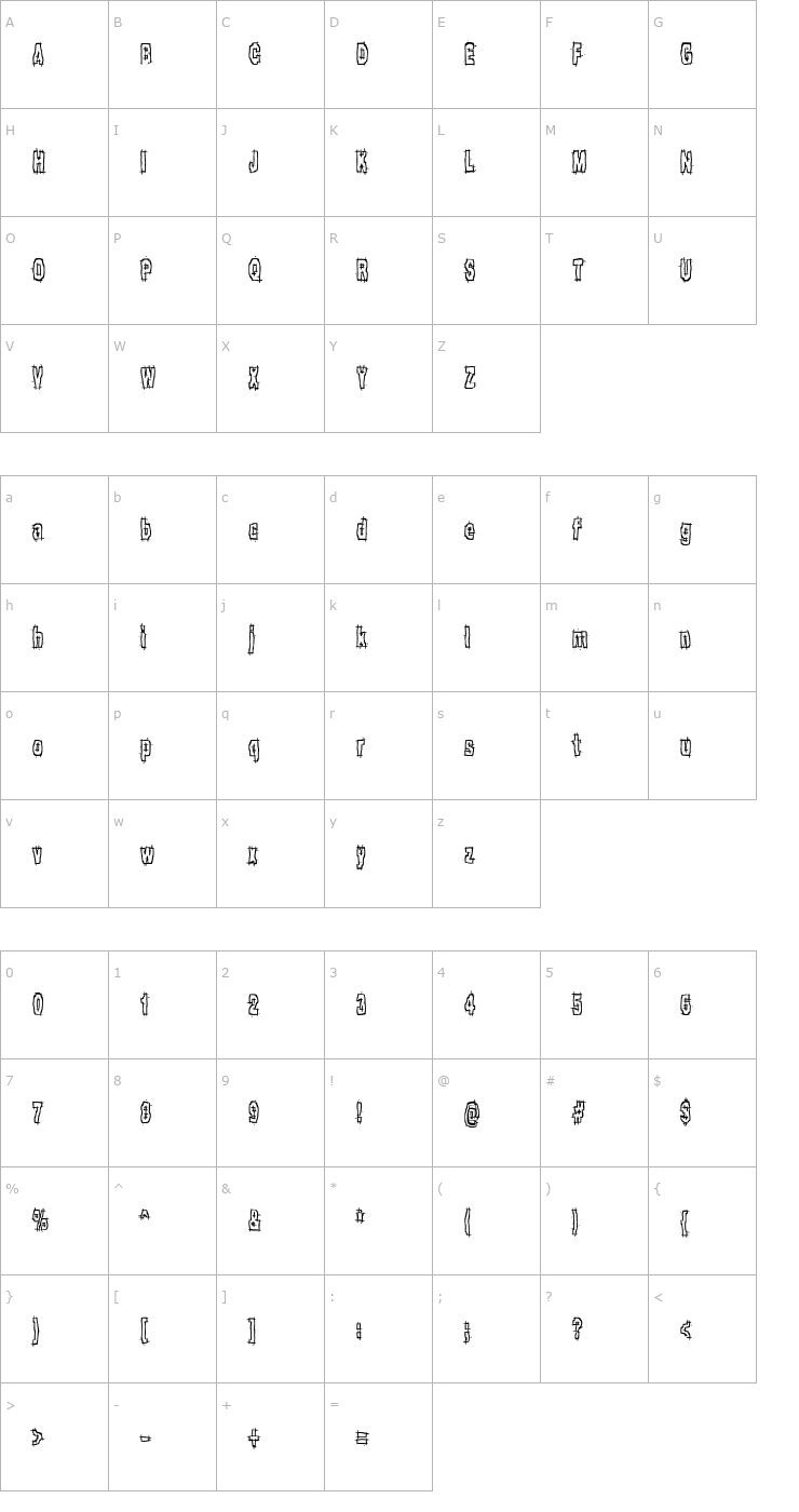 Character Map Hack & Slash BRK Font