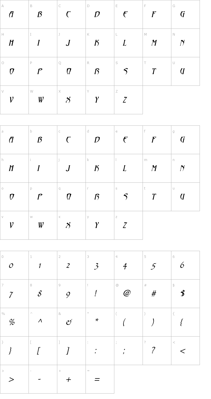 Character Map Hadjii Italic Font