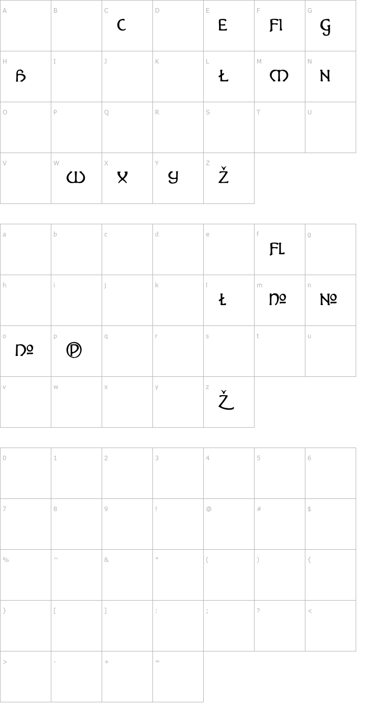 Character Map Hadley Alts Font