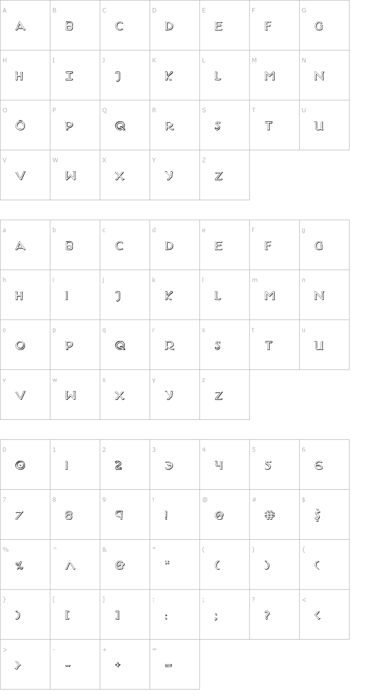 Character Map Hadriatic Shadow Font