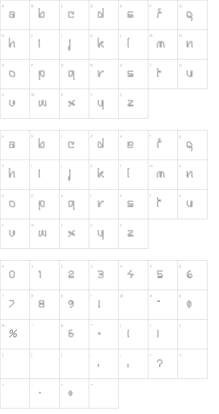 Character Map Hairpin-Normal Hollow Font