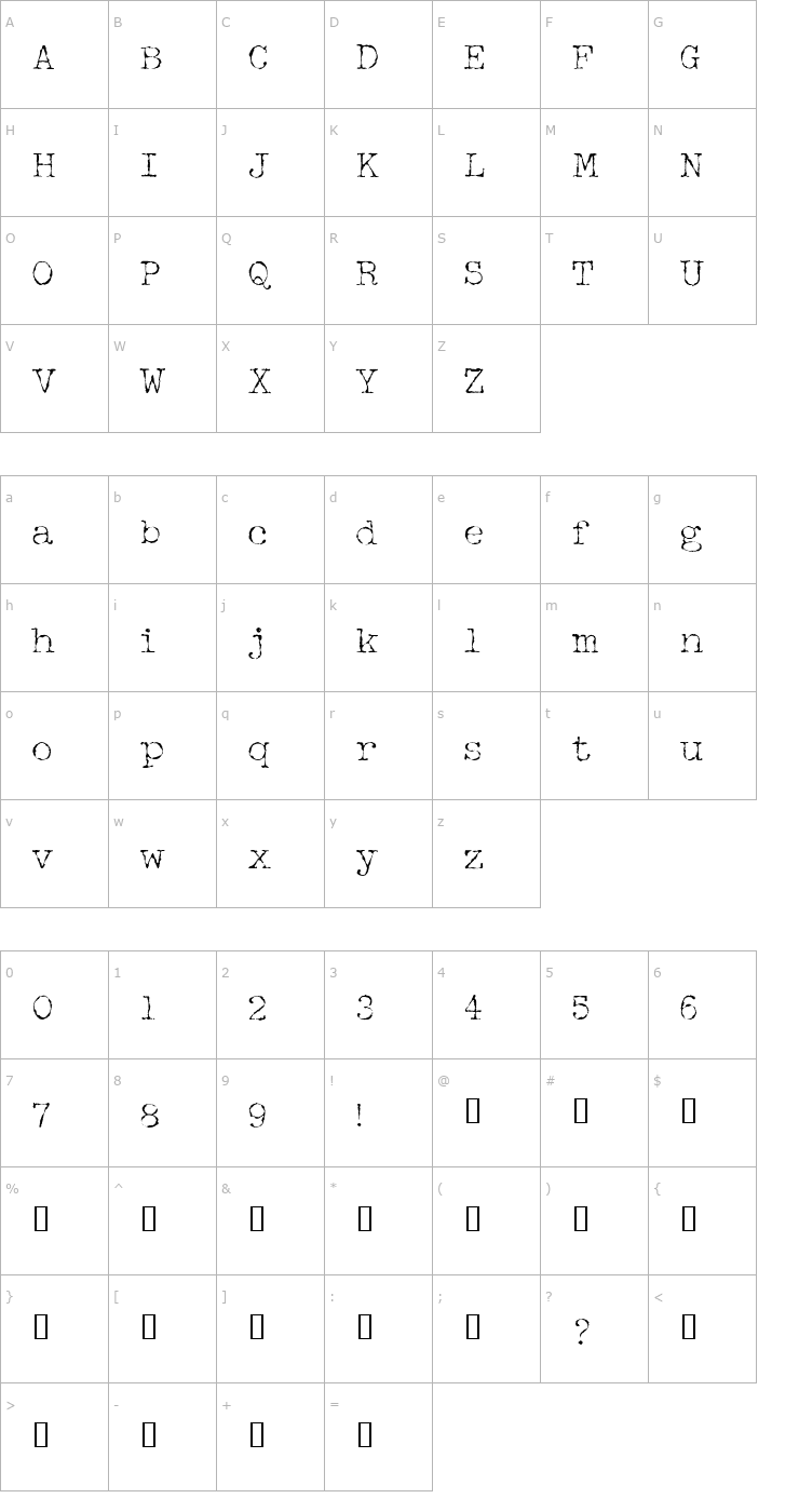 Character Map Halbstarke Pica Font