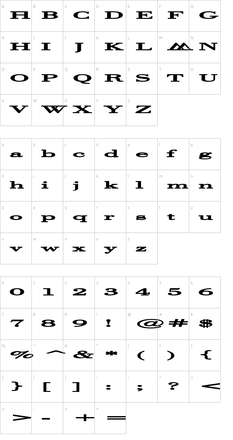 Character Map Halcyonia Superwide Font