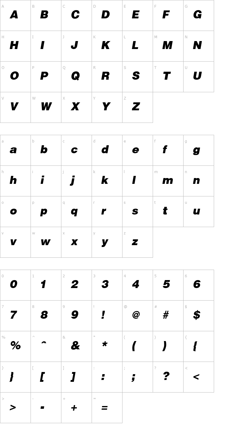 Character Map Hallmarke Black Italic Font