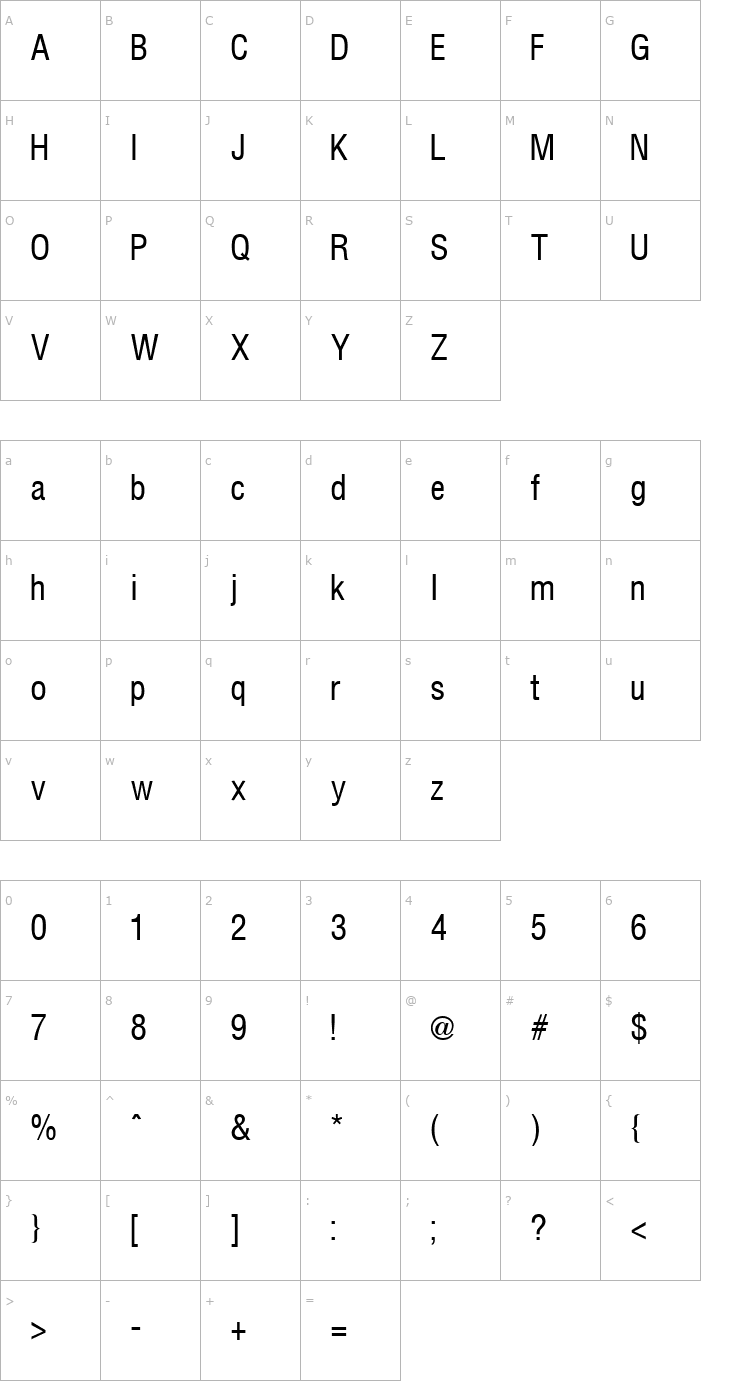Character Map Hallmarke Condensed Regular Font