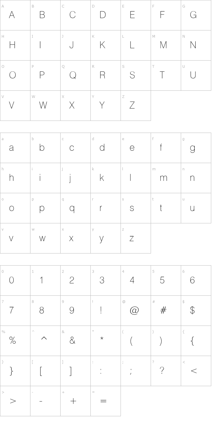 Character Map HalvettThin Font