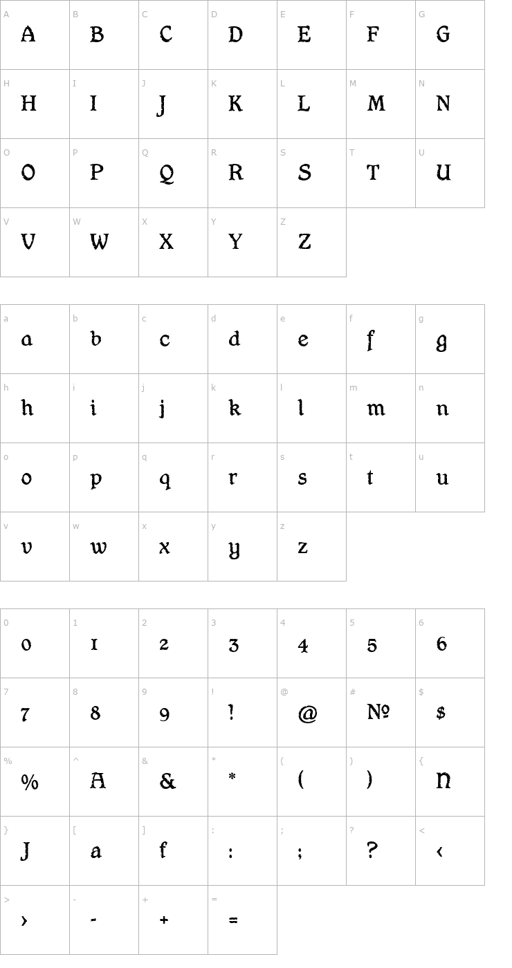 Character Map Hamlet Headstone OsF Font