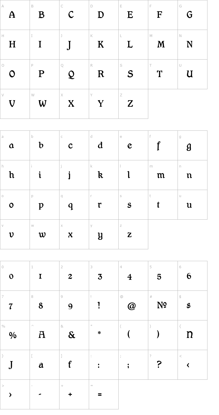 Character Map Hamlet OsF Font