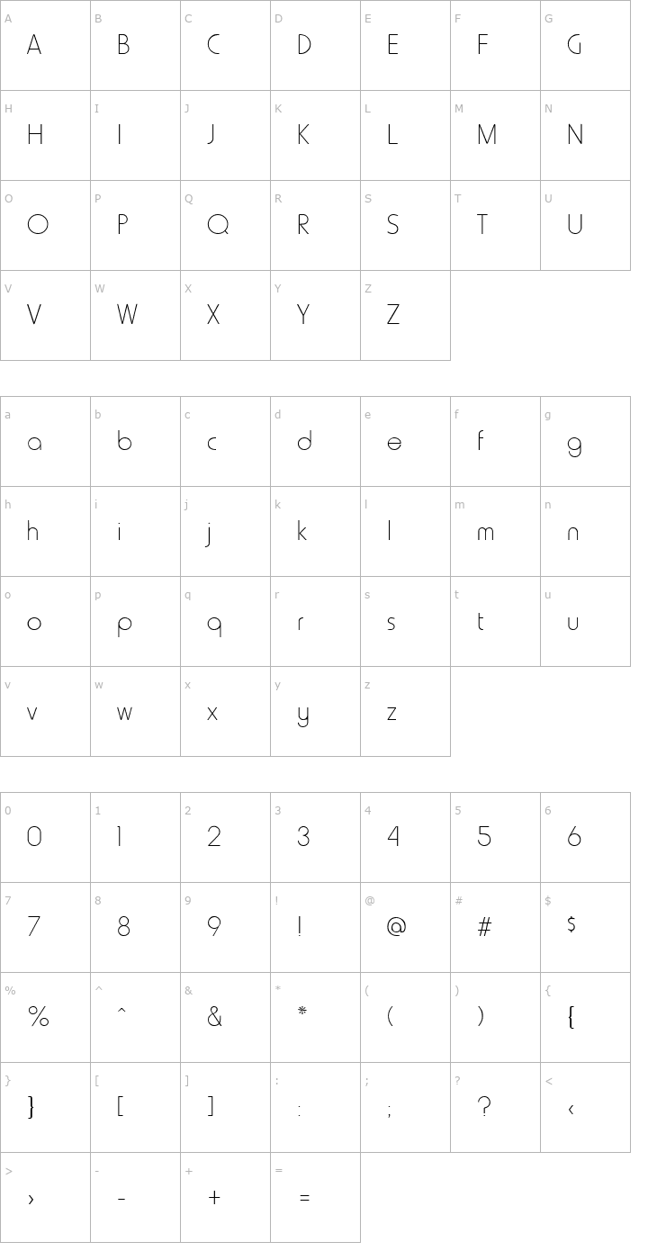 Character Map Hammer Thin Font