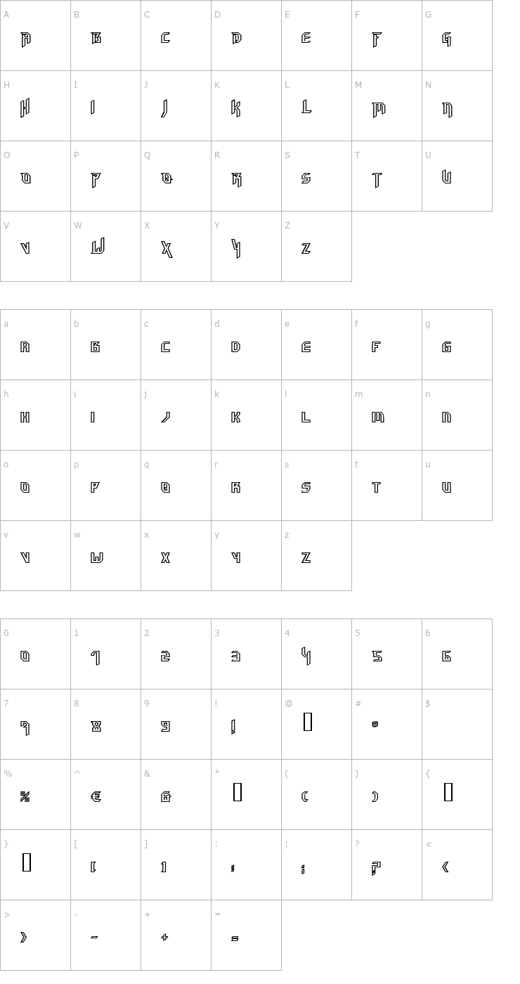 Character Map HammerheadOutline Font