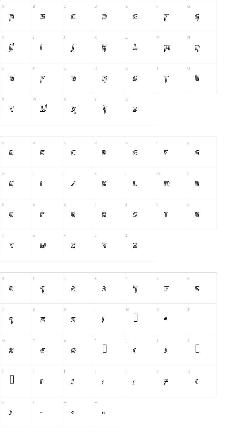 Character Map HammerheadOutline Italic Font