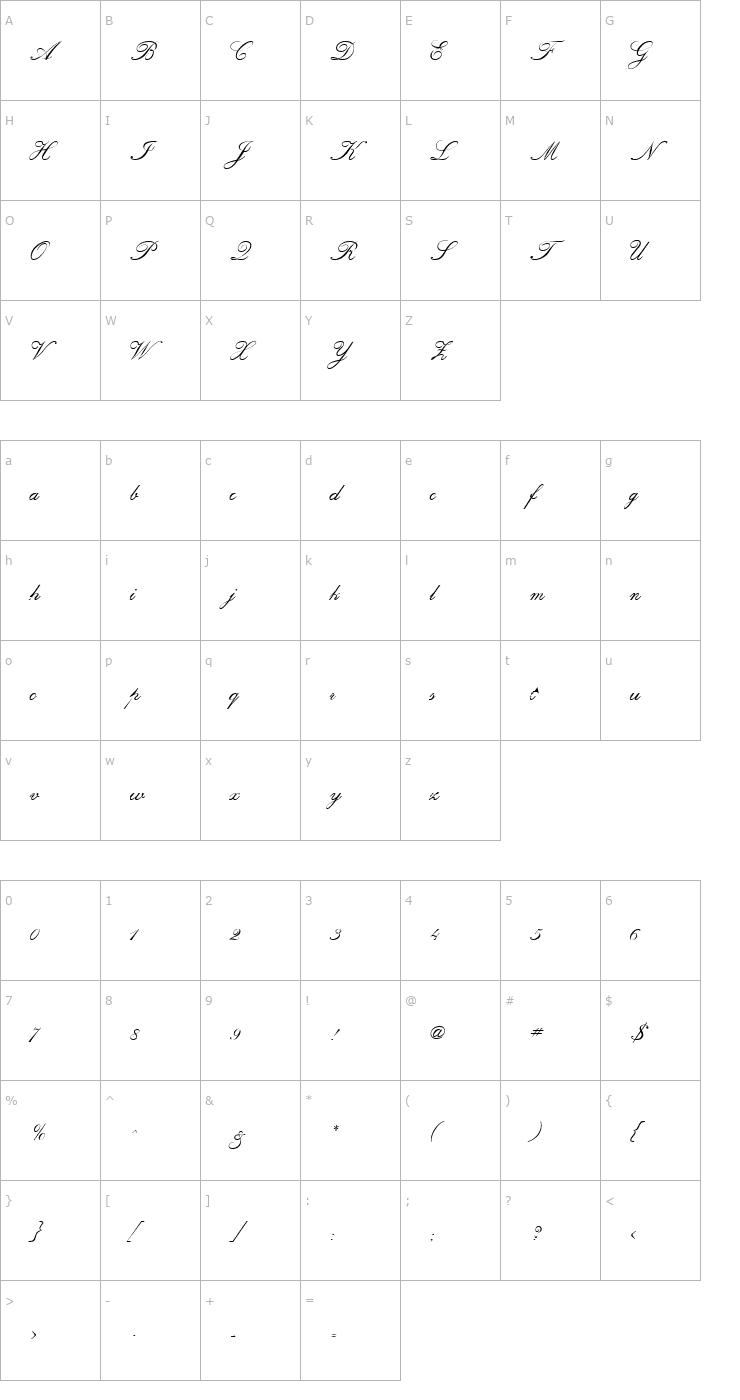 Character Map Hampton Script Font