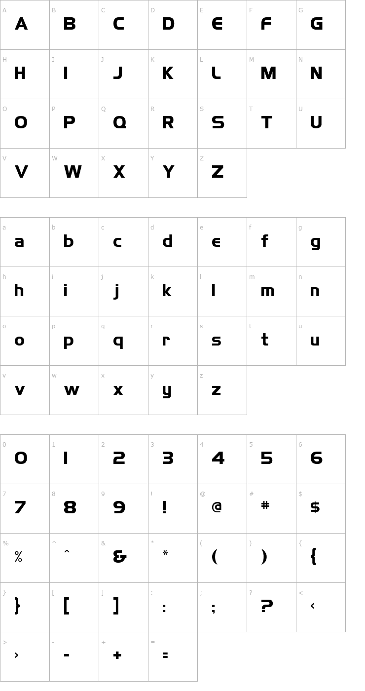 Character Map HancockParkLaser Park Bold Laser2389 35305 PM Font