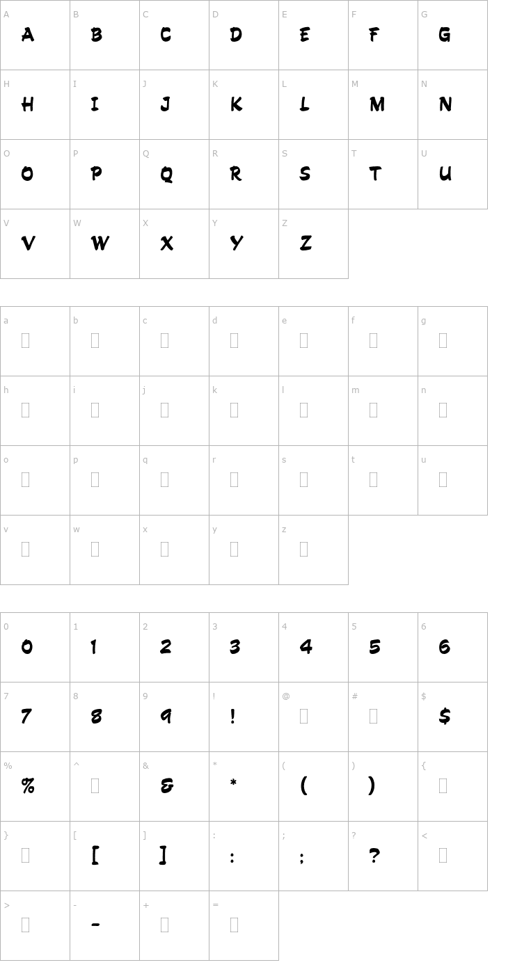 Character Map HandDrawnPlain Font
