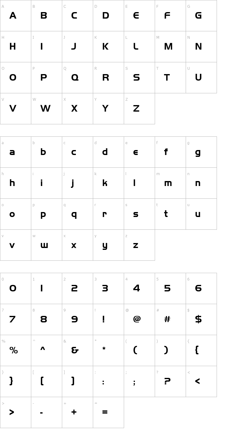 Character Map Handel Gothic D Bold Font