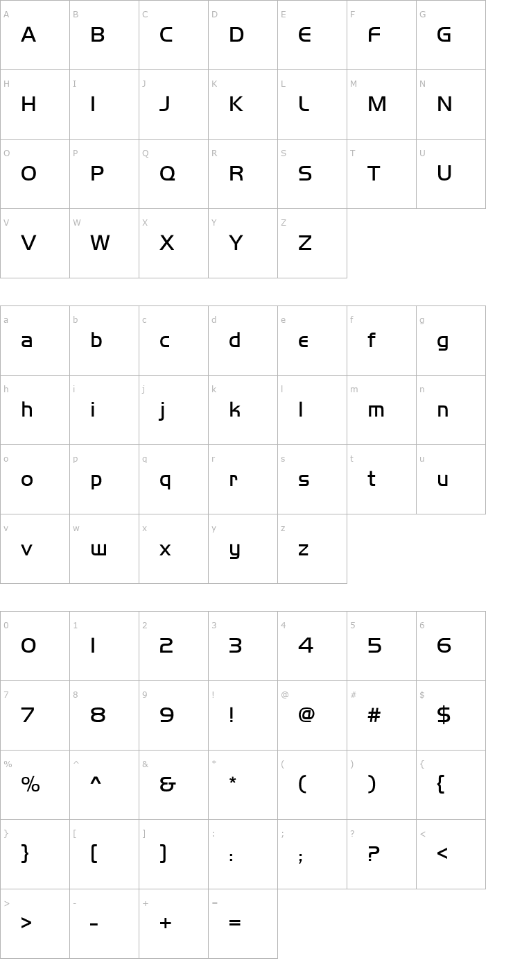 Character Map Handel Gothic D Light Font