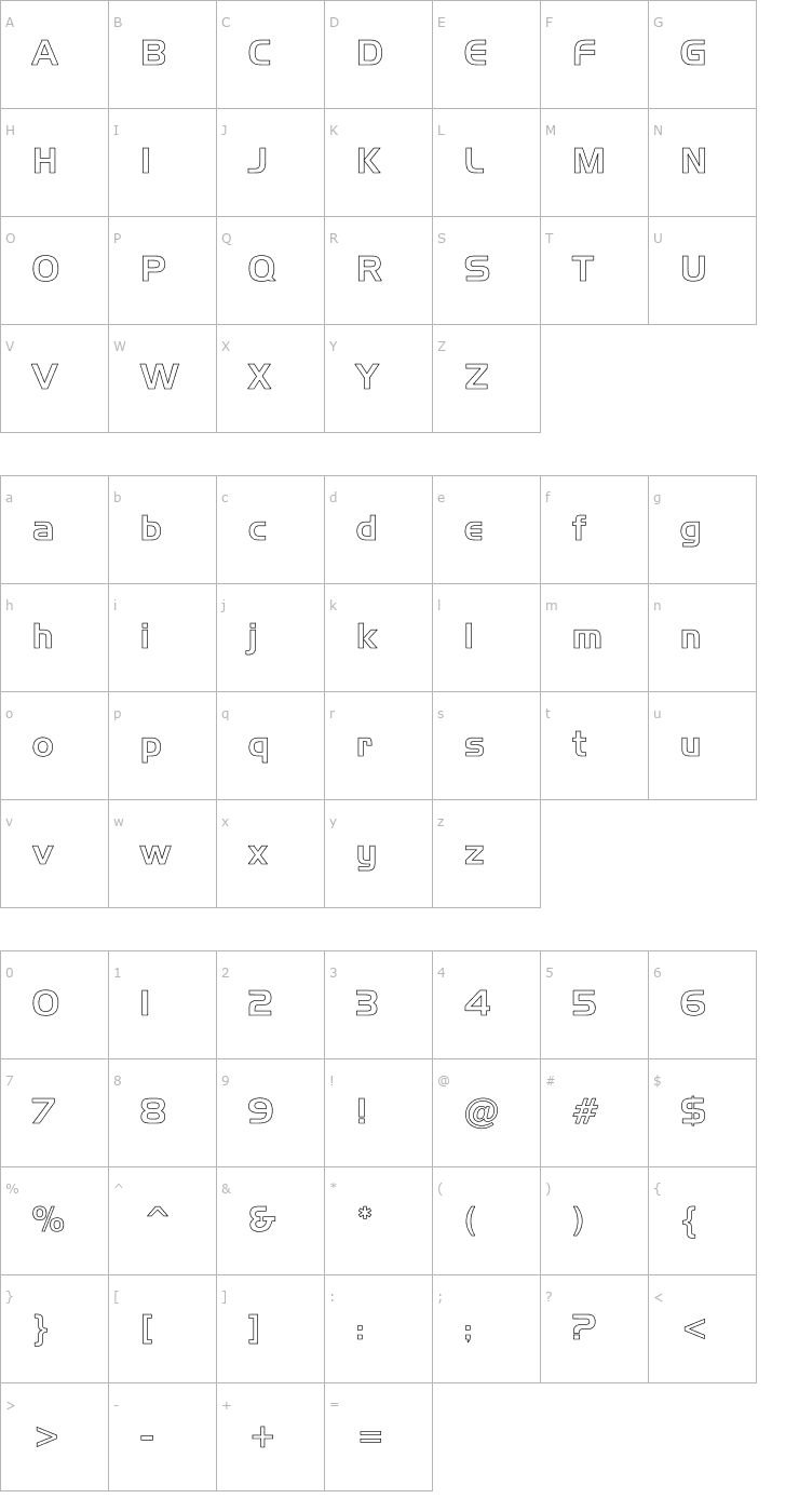 Character Map Handel Gothic Hollow Font