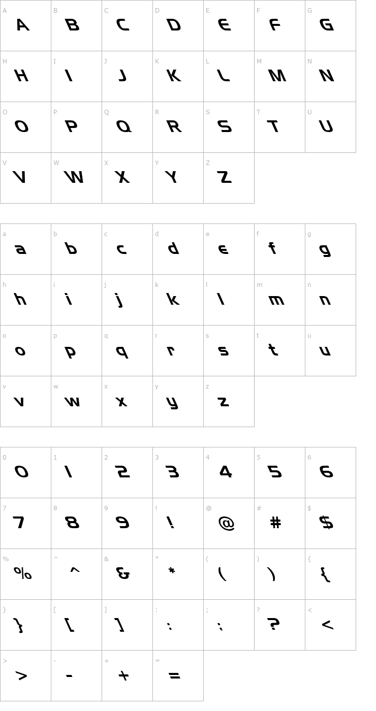 Character Map Handel Gothic Leftified Font