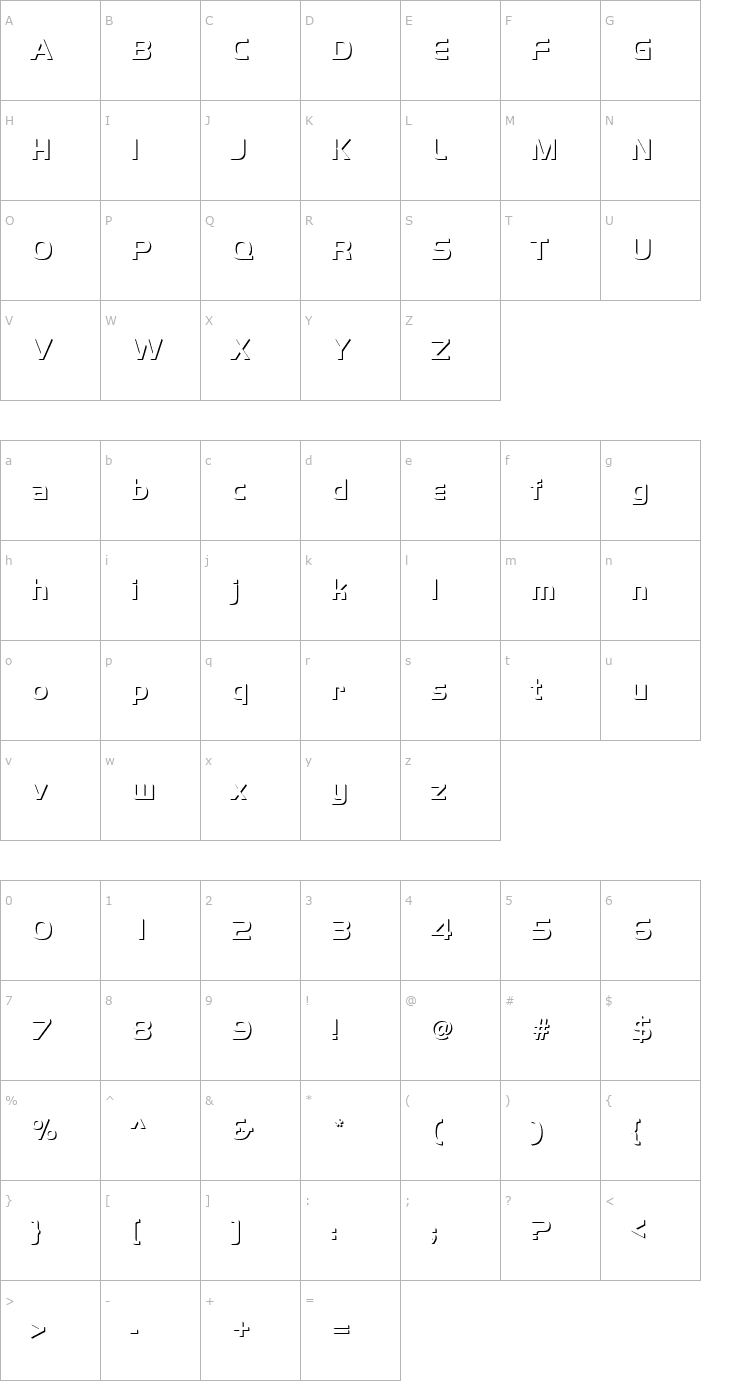 Character Map Handel Gothic Only Shadow D Bold Font