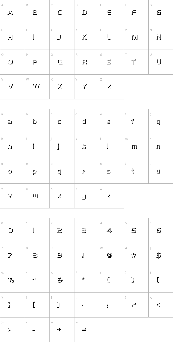 Character Map Handel Gothic Only Shadow D Medium Font