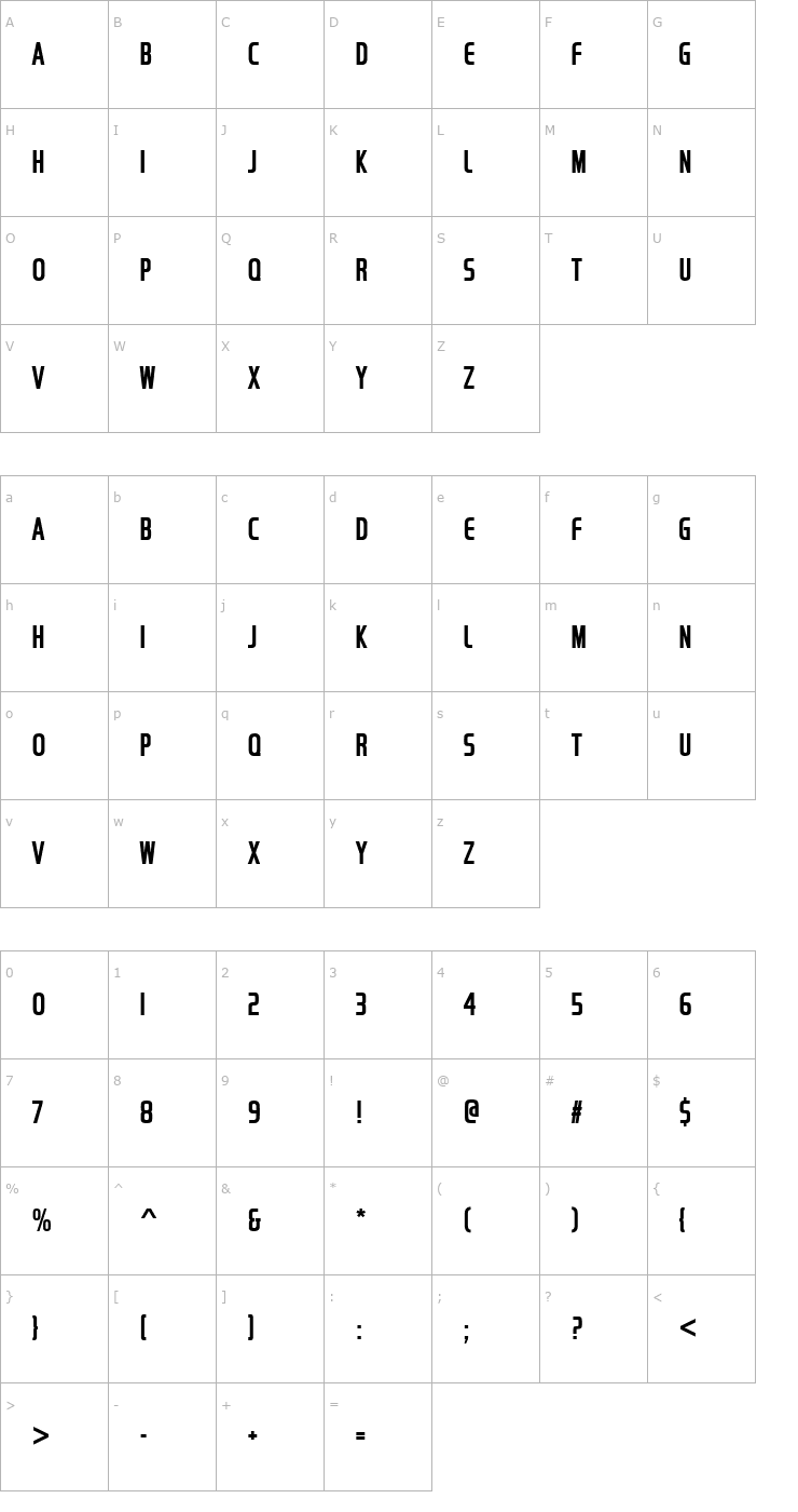 Character Map Handel_Becker_Compress_Med Font
