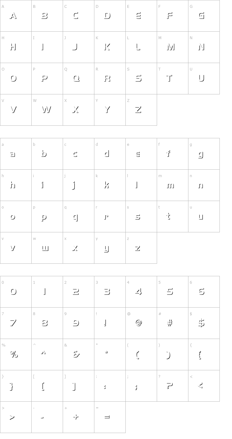Character Map Handel_Becker_Only_Shadow_Bold Font
